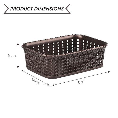 Image of Kuber Industries Pack of 2 Small Multi-Purpose Plastic Basket for Storage M15 | Spacious Stationary & Jewellery Holder | Home Organizers for Kitchen, Bedroom & Dining Table | Brown