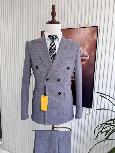 Mens 2 Piece Slim Fit Suit Set, Double Breasted Blazer Pants Tuxedo Dress for Party, Wedding and Business3