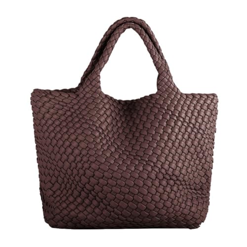 Image of Jinyisong Woven Bag for Women Vegan Leather Tote Shoulder Bag Woven Purses and Handbags Handmade Large Shopper Bag, Coffee, 11.8 x 5.9 x 11.4 inches
