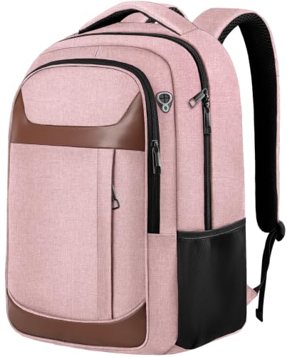 Image of Travel Laptop Backpack 17 Inch, Professional Travel Backpack for Men Women with LifetimeWarranty, Airline Approved Big Large Business Work College Computer Backpack, Pink Brown