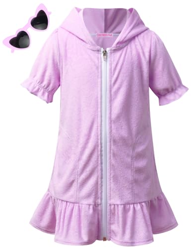 Image of CHILDRENSTAR Girls Swim Coverups Terry Swimsuit Cover-Up Hooded Zip-Up Beach Robe