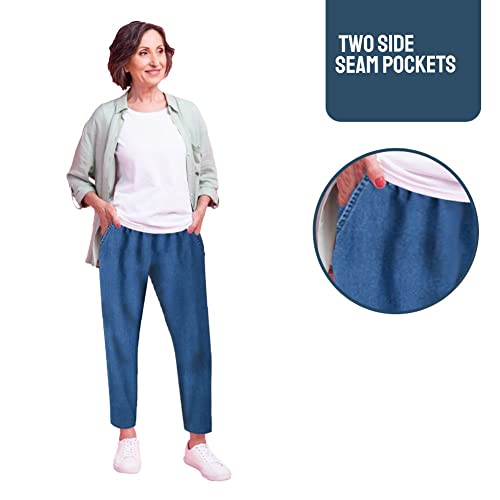 EOM Womans Pull On Side Pockets Full Elastic Waist Jeans3