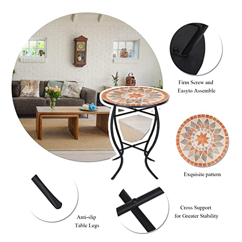 Vcuteka Mosaic Side Table, 21" Round End Table With 14" Ceramic Tile Top, Patio Accent Table Indoor And Outdoor End Table For Yard, Garden, Living Room, Bistro Balcony Or Lawn Golden Sun #TOP3