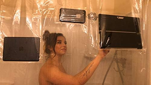 Clear Shower Curtain with Pockets | 8 Pocket Cell Phone Holder Shower Curtain Liner | Listen, Watch, Use Devices Safely While in Shower | Mildew Resistant, Sturdy Grommets (72x72)