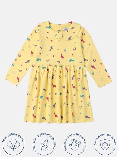 Image of Nautinati Baby Girls 100% Cotton Peterpan Collar Printed Dress | Age 0-3 Years
