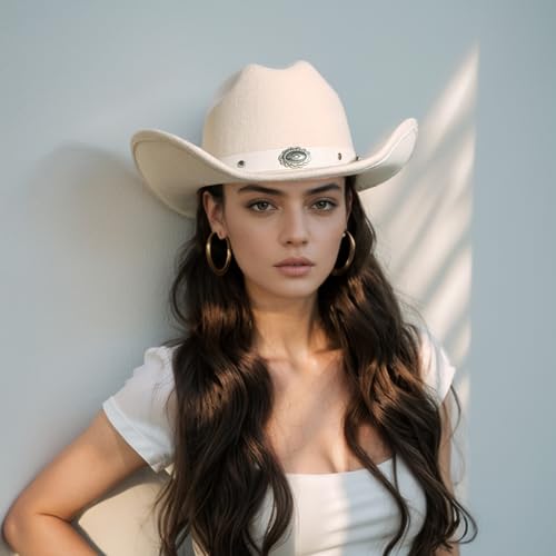 Image of 100% Wool Western Cowboy Hat for Men Women Classic Fedora Hat Felt Cowgirls Hats with Two Decorative Bands