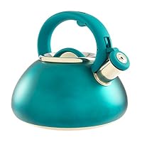 Primula Avalon Whistling Kettle - Whistling Spout, Locking Spout Cover, and Stay-Cool Handle - Stainless Steel - 2.5 Quarts - Matte Teal