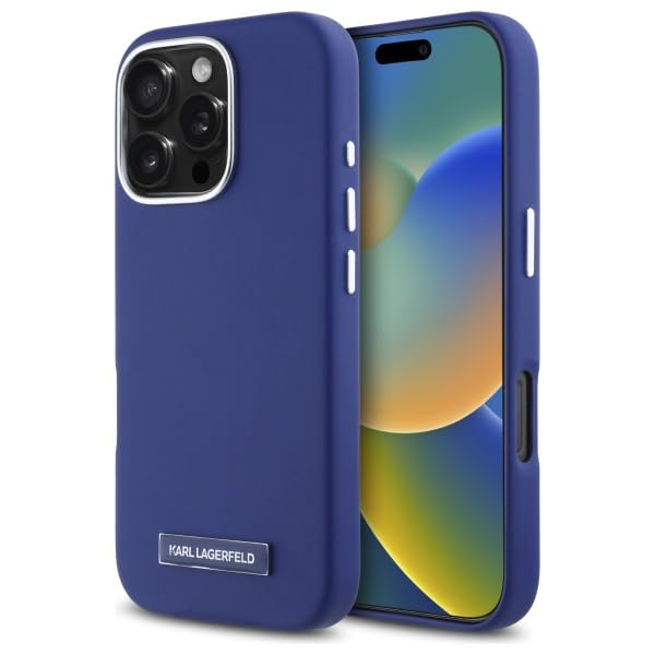 CG Mobile Karl Lagerfeld KLHMP16LPGMSRPB Coque pour iPhone 16 Pro 6,3" Bleu Licence FW Metal Plate Compatible avec MagSafe