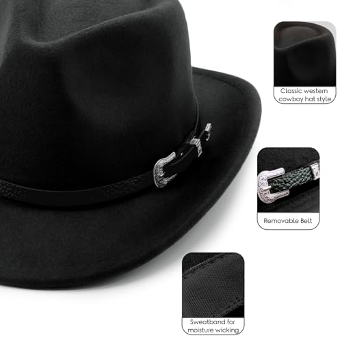 DRESHOW Kowbojski Kapelusz dla Chłopców i Dziewczynek Klasyczna Zachodnia Filcowa Fedora Zapięcie na Pasek Retro Panama Kapelusze Unisex Zwijane Czapki dla Dzieci 4-12 Lat