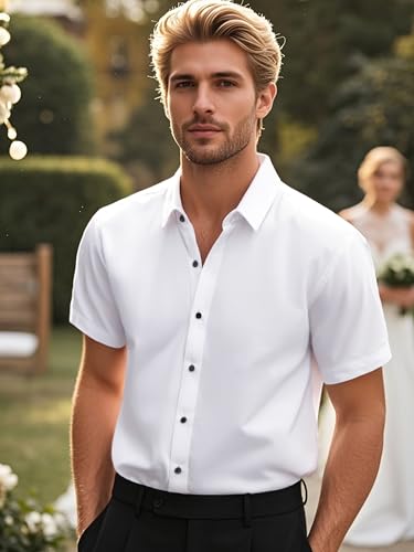 ZEROYAA Men's Short Sleeve Dress Shirt Casual Wrinkle Free Stretch Modern Slim Fit Button Down Shirts2