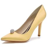 ENWIND Mujer Punta Puntiaguda De Tacón Alto Zapatos de Novia de Fiesta con Diamantes de Imitación,Dorado,43 EU
