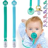 Silicone Pacifier Clip with Adapter Ring for Philips Avent Soothie, 2 Pack One-Piece Soft Binky Clips Holder for Baby Boys Girls, Anti-Loss Paci Clips for Baby Shower Newborn Essentials