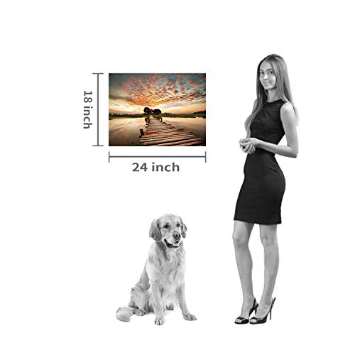 Hardy Gallery Landscape Artworks Pictures Wall Art: Stairway To Heaven’s Sunset Stunning Lake Bridge Print On Canvas For Living Room (18” X 24” X 1 Panel) #TOP5