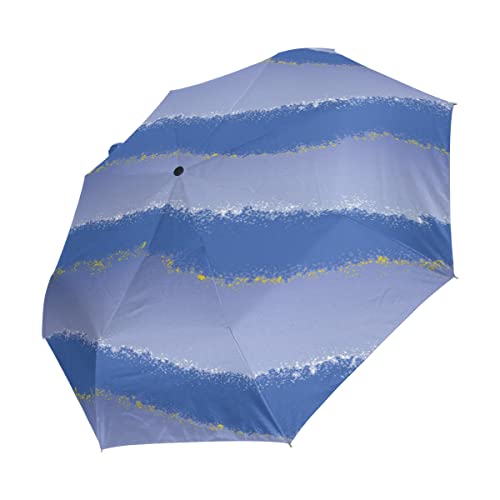 Parapluie pliable automatique bleu coupe-vent et anti-UV pour femme, homme et enfant