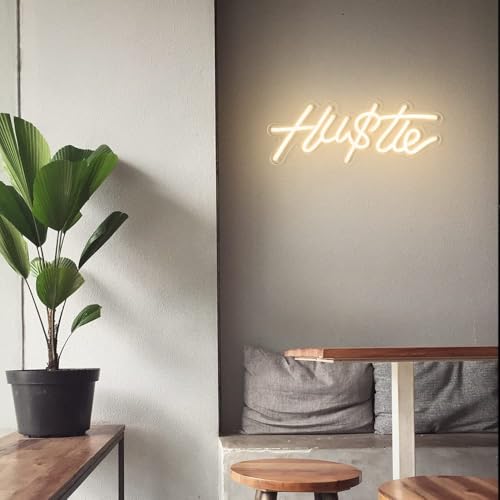 Image of HUSTLE Neon Signs for Wall Decor, Hustle Words LED Neon Lights for Bedroom Man Cave Dorm Gym Room Office Room, USB Powered, Humble Led Neon Light Sign for Party Decorations (Hustle2)