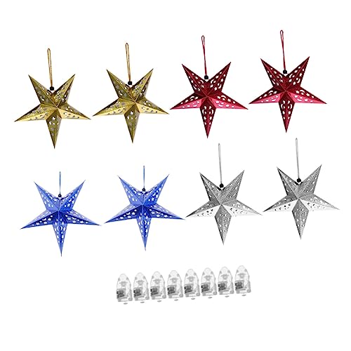 Cabilock 8pcs Star Light Paper Tape Glowing Pentagrams Pendants for Decor Star Hanging Light Adornments 30cm Length