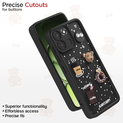 Image of Outlouders Back Cover for OnePlus Nord 6 5G | 3D Cartoon Bear Cute Fun Silicone Full Body Protection Bumper Case (Black)
