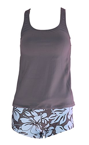 Private Island Women UPF50+ Tankini Bathing Swimsuits Sleeveless Tank Bra Top Swim Rash Guard (XXL, Grey)