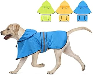 Weesiber Reflective Dog Raincoat - Waterproof Dog Rain Coat with Hood, Adjustable Dog Rain Jacket, Lightweight Dog Poncho Pet Clothes for Dog Walking (Medium, Blue)