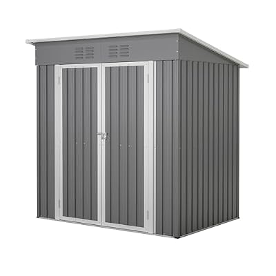 6x4 FT Outdoor Storage Shed, Metal Garden Shed with Frame Floor, Outside Tool Shed with Lockable Hinged Doors, Waterproof Storage Building with Sloped Roof for Backyard, Patio, Lawn, Gray