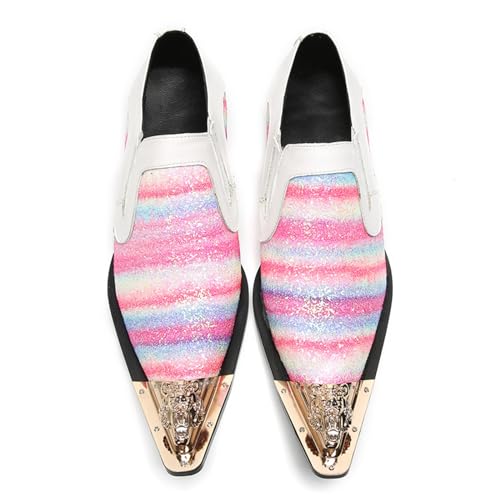 Mens Dress Shoes, Oxford Shoes Pink Leather Shoes Casual Business Slip on Formal, Genuine Leather Large Size Low Top Metal Toe Groom Wedding Shoes, 47 EU,Pink4