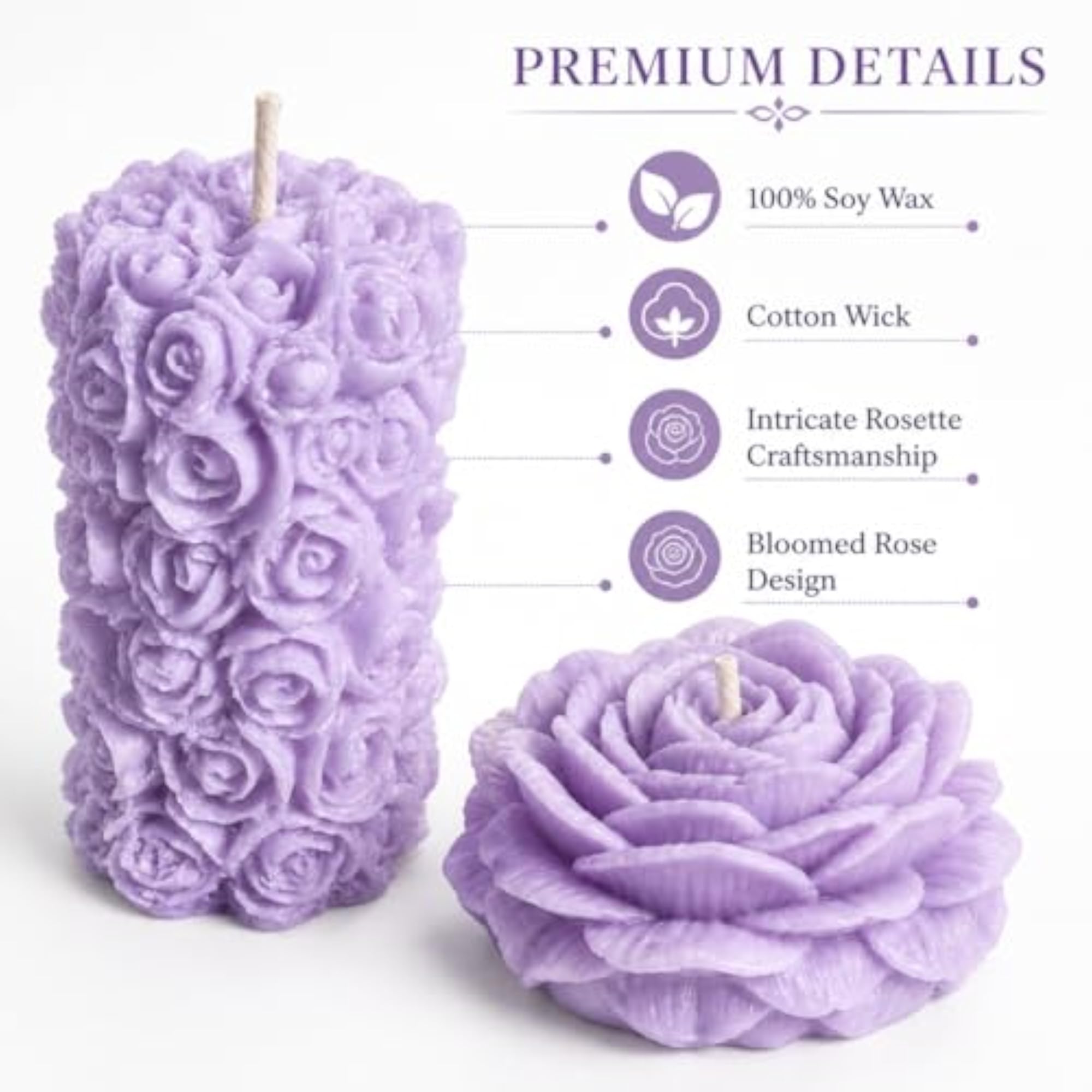 Rosette Pillar & Bloomed Rose Decorative Candle Gift Set