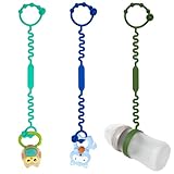 Toy Safety Straps, Pacifier Holder Clip with Self-Adjusting Bayonet, Pure Silicone Material Without BPA; Can Be Used for Teethers, Feeding Bottles, Toys, Cribs, High Chair(Spearmint+Blue+Olive)