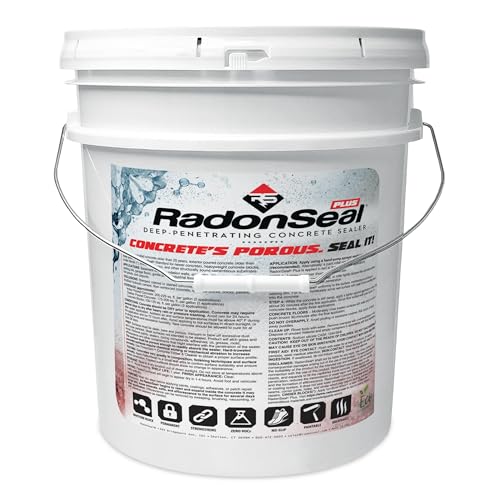 RadonSeal Plus Deep-Penetrating Concrete Protectant Sealer, Reduces Basement Moisture & Radon Gas, Strengthens Concrete, Outdoor/Indoor, Paintable - 5 Gals