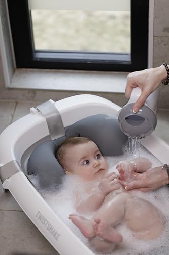 Twistshake faltbare und rutschfeste Babybadewanne | Ergonomisch zusammenklappbar und sicher | Tragbare Badewanne für Kleinkinder | Duschwanne für Kleinkinder | 0+ Monate | Kapazität: 30L | Grau Weiß