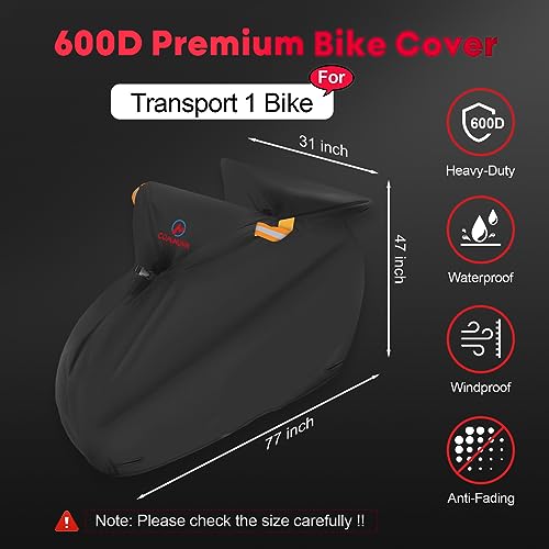 Comnova Bike Cover for Transport 1 Bike - Outdoor Bike Covers for 1 Bikes on Rear Bike Rack Transport Waterproof & Heavy Duty, 600D Bicycle Rack Covers for Single Bike on Car Hitch Travel Storage