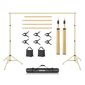 Neewer Backdrop Stand 10ft x 7ft, Adjustable Photo Studio Backdrop Support System for Wedding Parties Background Portrait Photography with 4 Crossbars, 8 Clamps, 2 Black Sandbags and Carrying Bag-GOLD