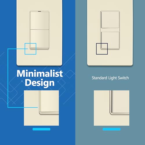 Image of LIDER Lighted Double Switch with Screwless Wall Plate, Combination Frameless Decorator Switch with Locator Light, Ground Terminal, Single Pole, 15A 120V, UL Listed, Thermoplastic, Matte Light Almond