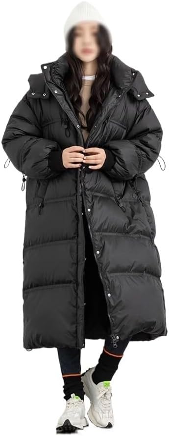 Women's Down Jacket Warm Long Knee Length Fashion Loose Fitting Jacket with Hat for Women
