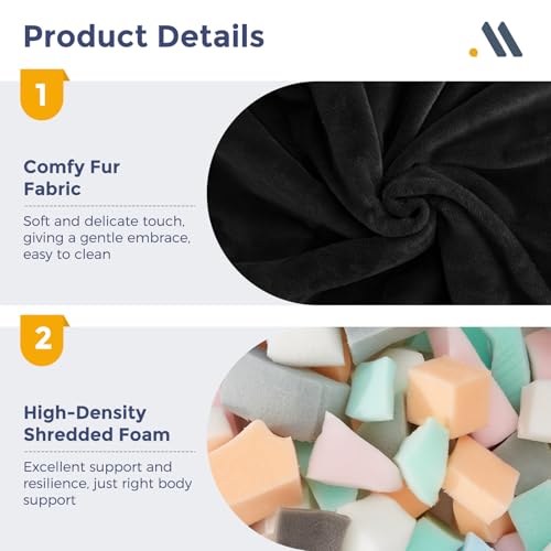 Image of MAXYOYO Bean Bag Chair, Comfy Bean Bag Sofa with Back Support, Faux Fur Bean Bag Chair for Adults and Kids, Stuffed Floor Sofa for Living Room, Bedroom, Apartment, Black