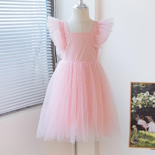 Image of Tutu.kk Toddler Girls Vintage Party Dress Ruffled Sleeve A-Line Tulle Flower Girl Dresses for Wedding,Birthday