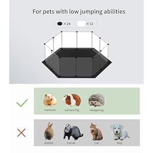 DIY Hexagon Pet Playpen with Waterproof Washable Mat, Small Animal Pen, Pet Fence Indoor, DIY Enclosure for Hamsters, Guinea Pig, 12 pcs panels (L – 49.6″ x 16.1″, Plastic)