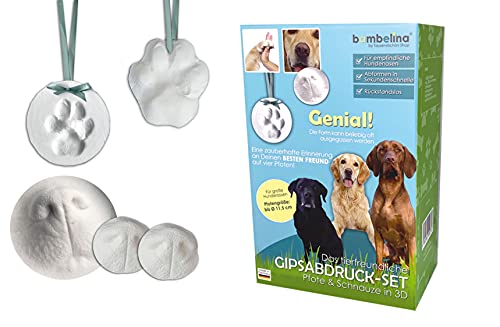 bambelina® Gipsabdruck Set Hundepfote und Hundenase. Verewigen Sie die Pfote + Schnauze vom Hund in 3D. Die Abformung (Gießform) ist wiederverwendbar. Pfotengröße L bis XL.