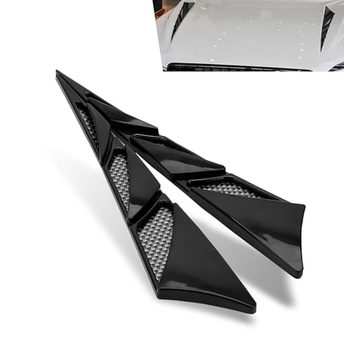 Yidcidu 2PCS Car Hood Ventilation Cover ABS Airflow Side Shark Fin Spoiler Adhesive Fender Nighttime Reflective Warning Accessories Universal for Most Cars SUVs Trucks (Black)