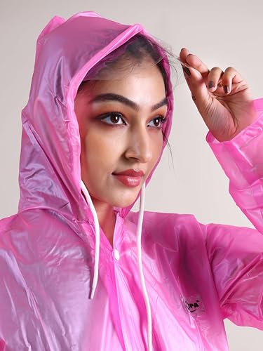 Image of Rupa Rainsuit Women Waterproof PVC Raincoat with Hood & Carry Bag | Lightweight Rainwear for Women with Front Zip | Solid Color | Standard Length | Pack of 1