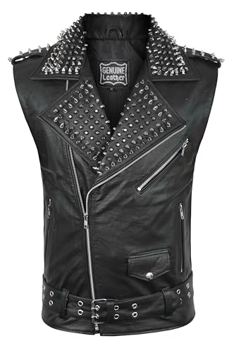 III-Fashions Stylish Leather Vest for Men - Black Punk Rocker Waistcoat for Bikers and Gothic Style