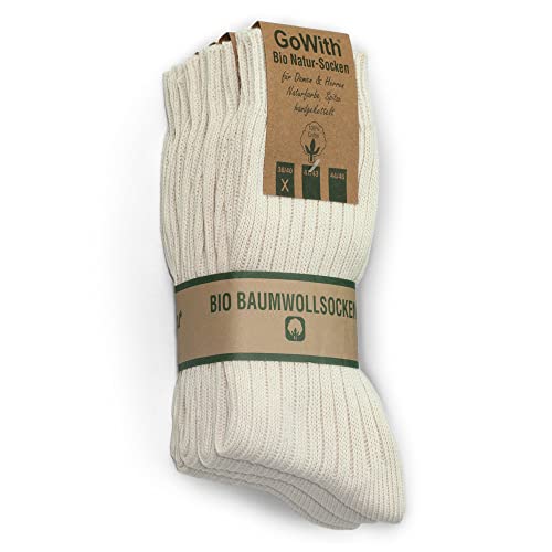 GoWith 3-4 Paar Unisex Natürliche 97% Baumwolle Socken, reine gekämmte Baumwolle Nahtlose Bio Crew Socken für Damen und Herren, Ecru – 4 Paar, 6-8