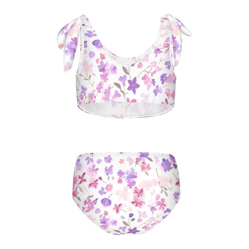 KLL Lilac and Pink Flowers Girl 2 Piece Bikini Sets Beach Bathing Suit Swimming Suits Cute Shoulder Strap2
