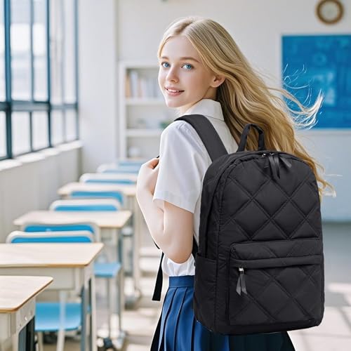 LOIDOU School Backpack for Teen Girls College Backpack Womens Laptop backpack Quilted Bookbags Elementary High School Laptop Bags Women Travel Casual Daypacks (Black)2