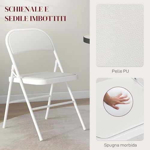 Miniatura 4 de Homcom Juego De 2 Sillas Plegables Acolchadas Con Respaldo Y Estructura De Acero, Para Salón, Comedor, Cocina, 45x46x78 Cm, Blanco
