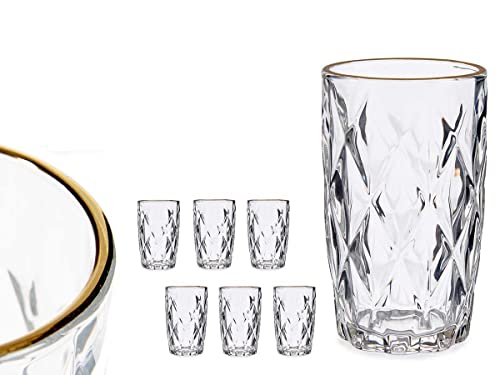 VIVALTO Werkzeugkoffer mit Rad zum Aufklappen, Waschmaschine, 6 Stück, aus robustem Glas, 340 ml, mit goldenem Rand Cover