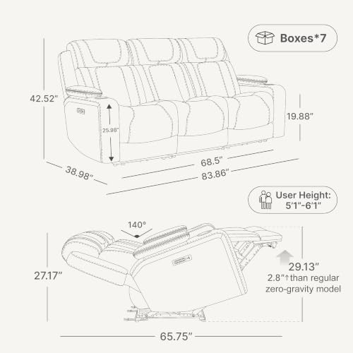 Image of Watson & Whitely Power Reclining Sofa 3-Seat Middle Flip Back, Leather Blue