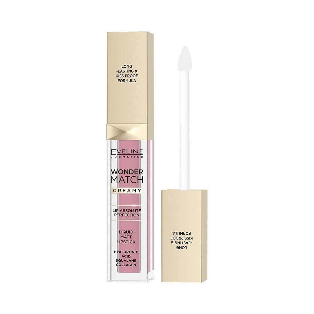Eveline Cosmetics Wonder Match Wonder Match Liquid Matte Lipstick - Angel Rose No. 01, Long-Lasting Hydration with Hyaluronic Acid, Squalane & Collagen