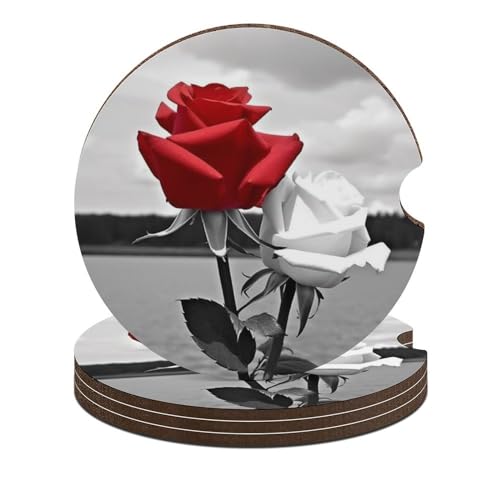 Juego de 4 posavasos para autos con rosas rojas y blancas miniatura 1