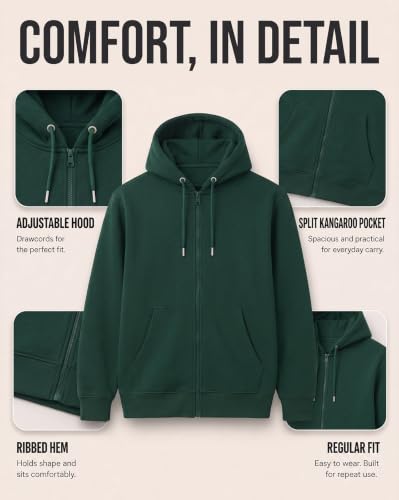 Image of Nobero Classic Zipper Hoodie for Men | Zip Up Hoodies for Men | Regular Fit | Full Zip Closure | Drawstring Hood | Zipped Hooded Sweatshirt | Cotton Rich Zipper Fleece Hoodie