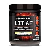 BEYOND RAW LIT Advanced Pre Workout Formula, Lemon Ice, for Energy, Focus, Endurance, Pumps, with 300mg Rapid and Targeted Release Caffeine, Creatine, Betaine, Beta Alanine, Taurine, 20 Servings